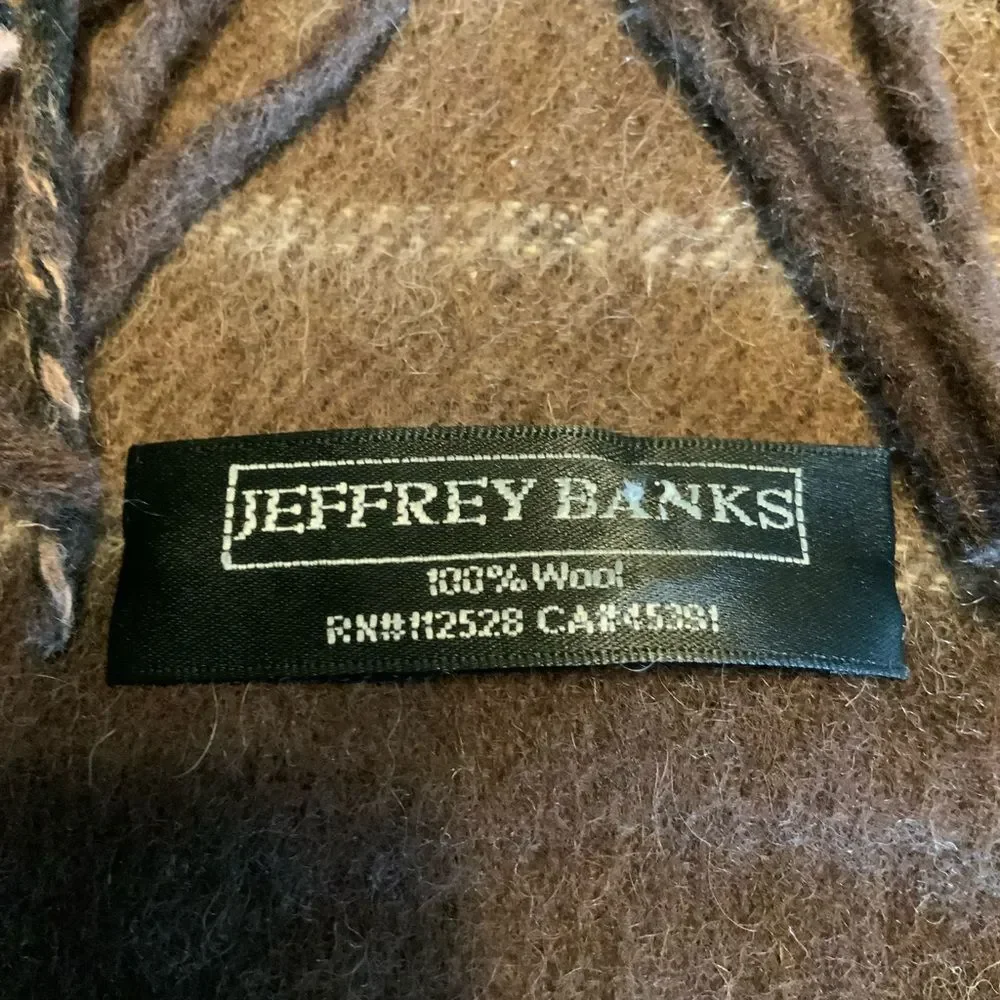 Jeffrey Banks 100% Wool Plaid Fringe Scarf